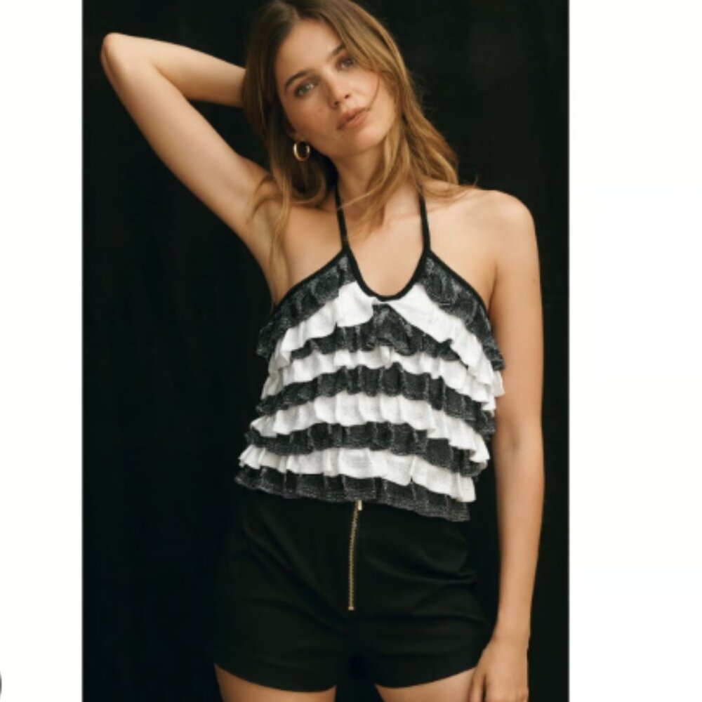 Brand New Maeve Knit Ruffled Halter Top